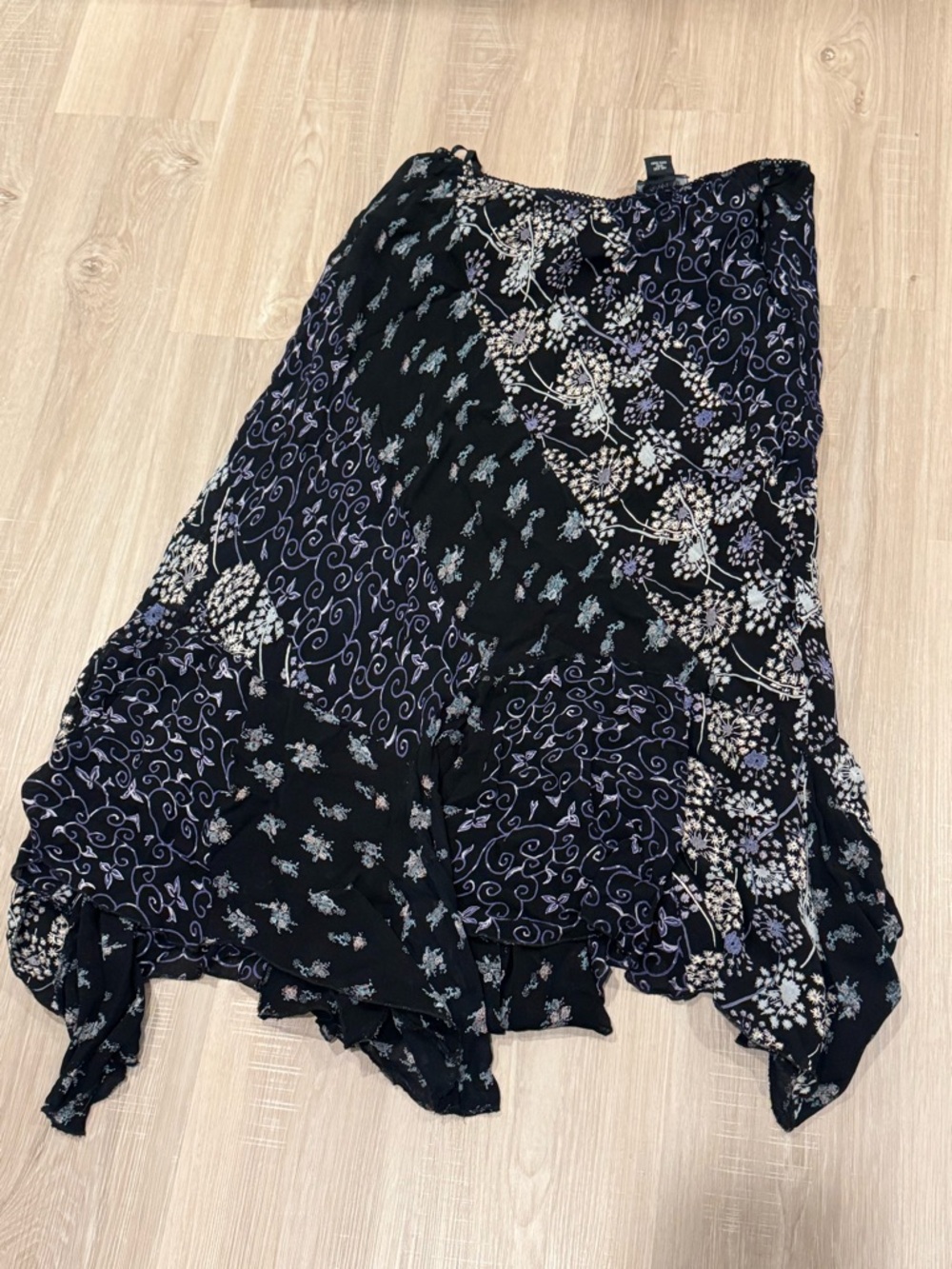 Whimsigoth Nostalgia II Black & Lavender Floral Maxi Skirt